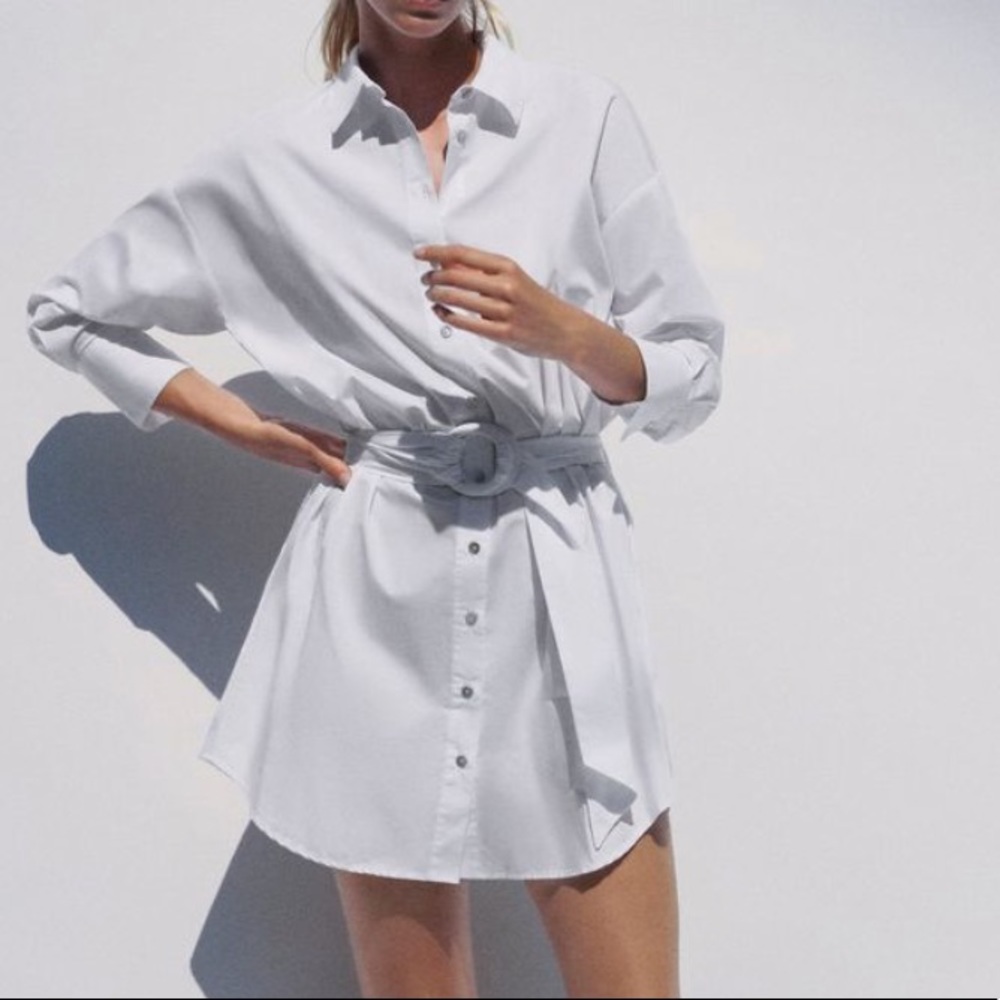 ZARA-Belted poplin shirt dress-sz Medium